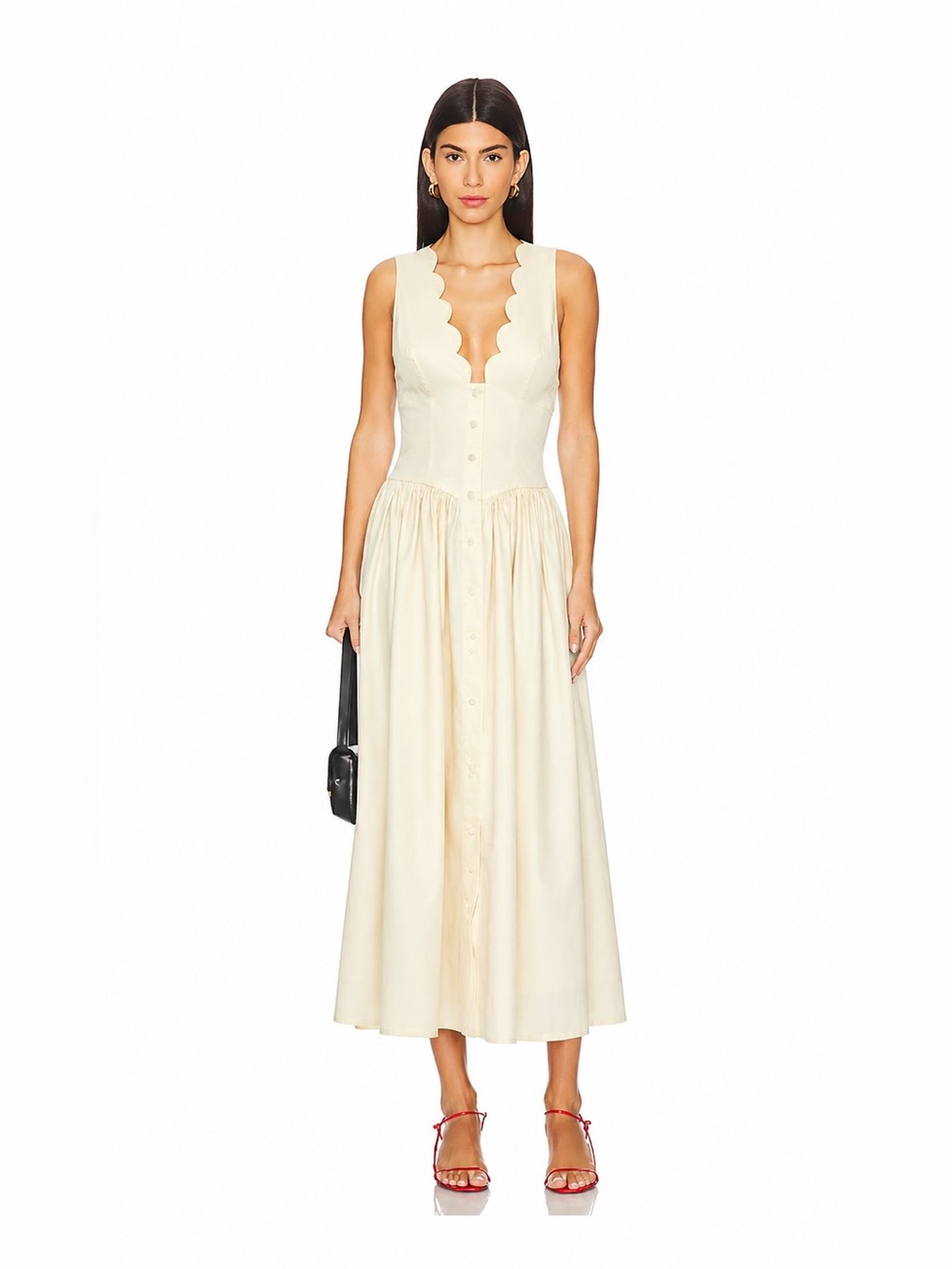 NWT Mable Serena dress in off white scalloped v-neck